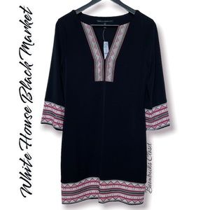NWT White House Black Market tunic dress SP V neck embroidered detail bl…